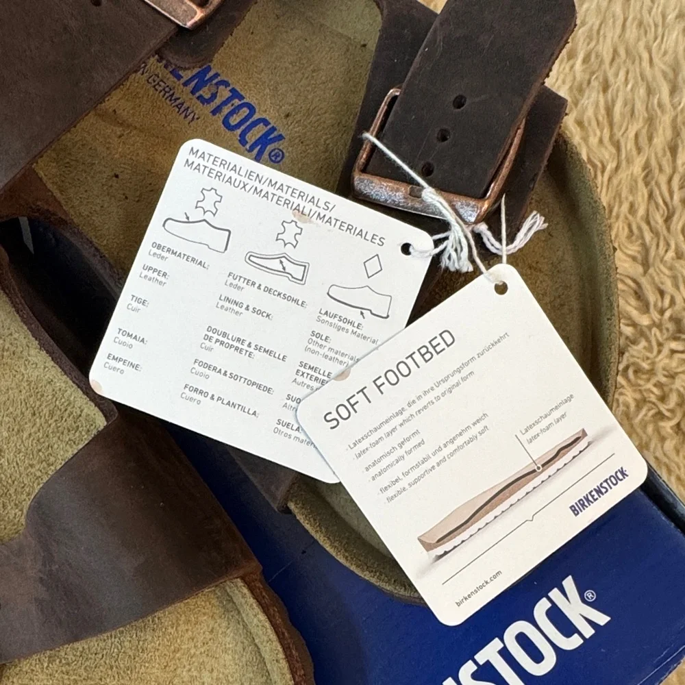 NEW Birkenstock ARIZONA Dk Brown Leather Sandal w/Adjustable Straps Softbed sz12 - Picture 15 of 16